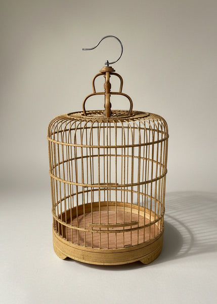 Set of traditional gold bamboo bird cages - large, medium, and small options available.