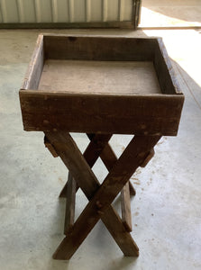 A set of small square wooden market seller tables. Ideal for use by background supporting artists.