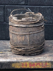 Wooden Bucket with Wound Rope