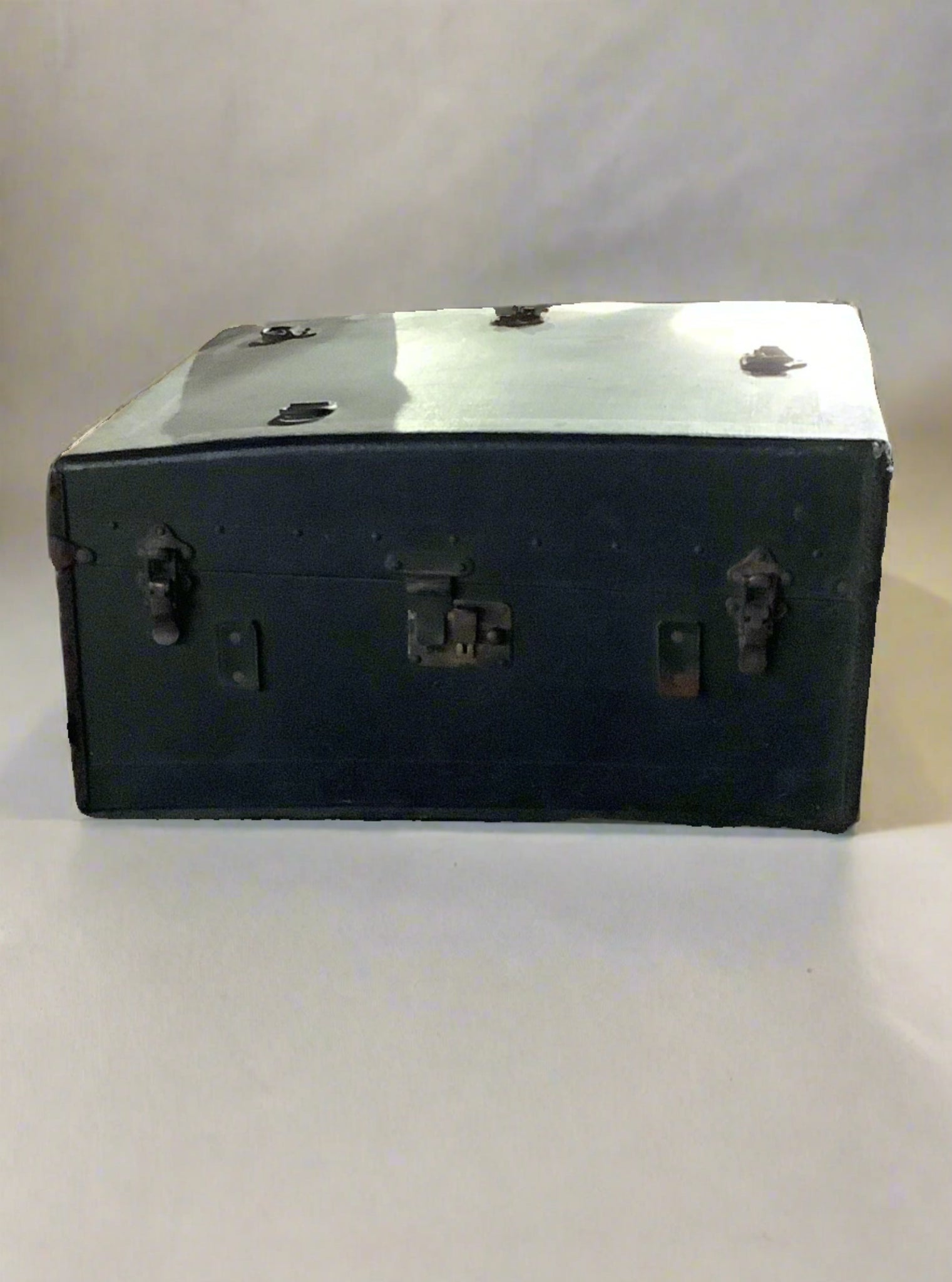 Square ammunition case with two working latches and lock.