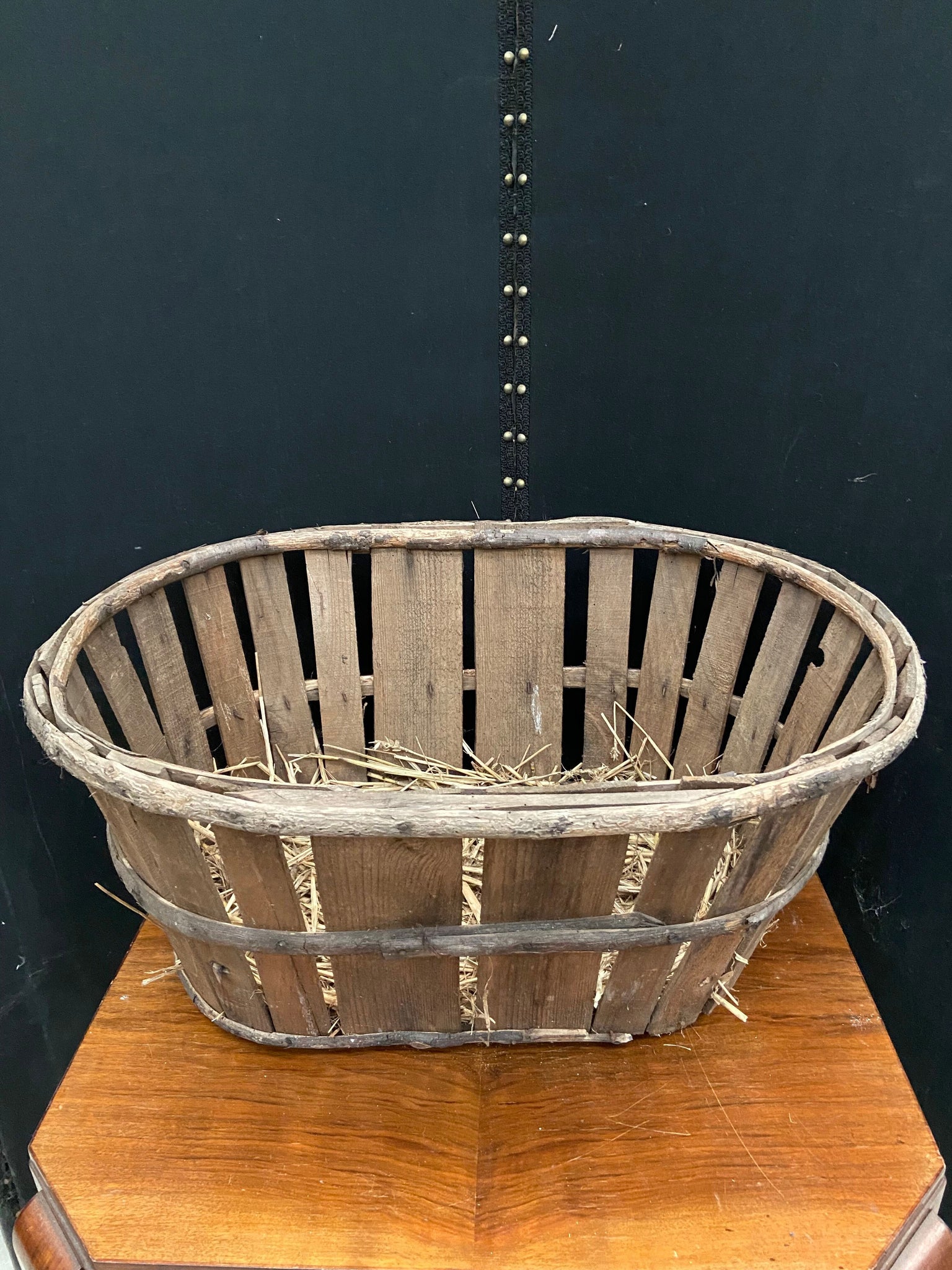 Slatted Basket Lined with Hay
