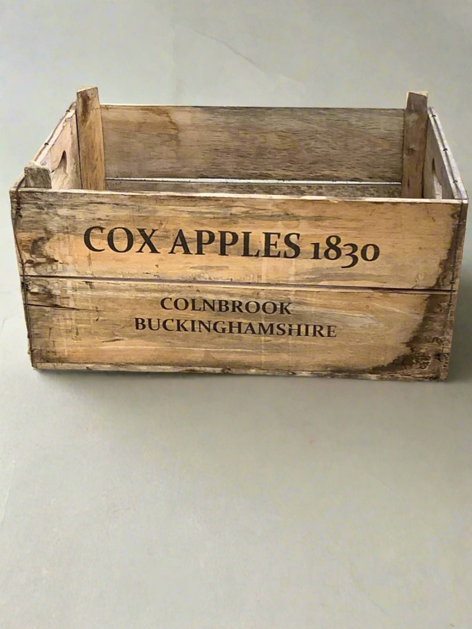 Set of large vintage wooden unbranded cox apple crates.