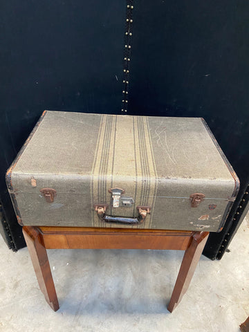 Cream and Grey Striped Suitcase
