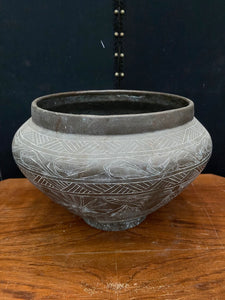 Black Clay Bowl With White Etchings