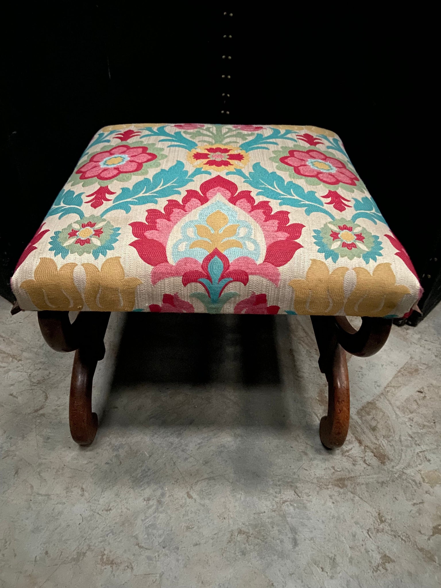 Footstool with Scandinavian Embroidery