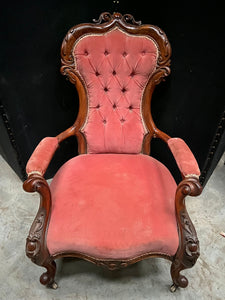 Salmon Pink Buttoned Armchair