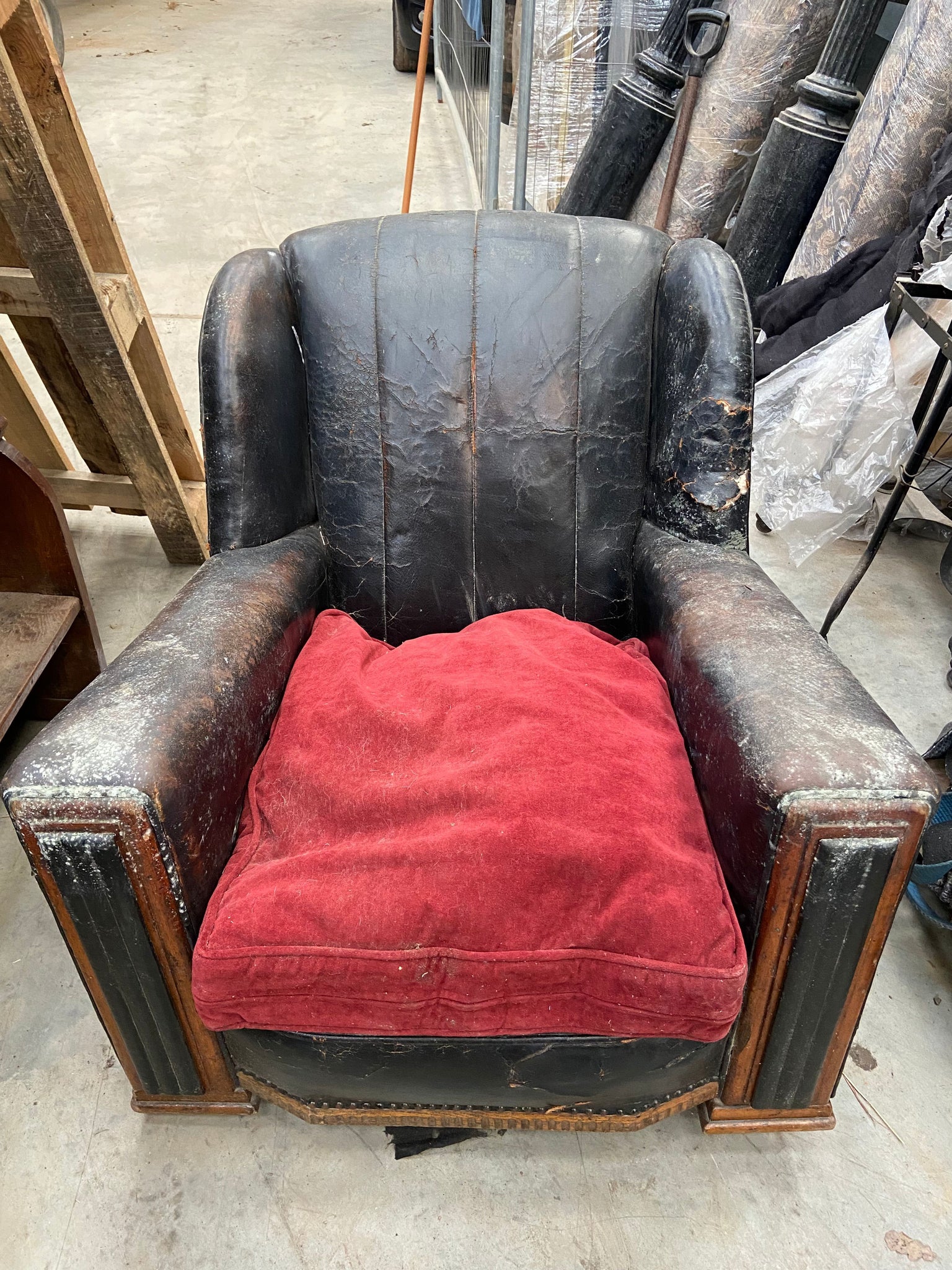 Leather Chair with Red Seat Cushion