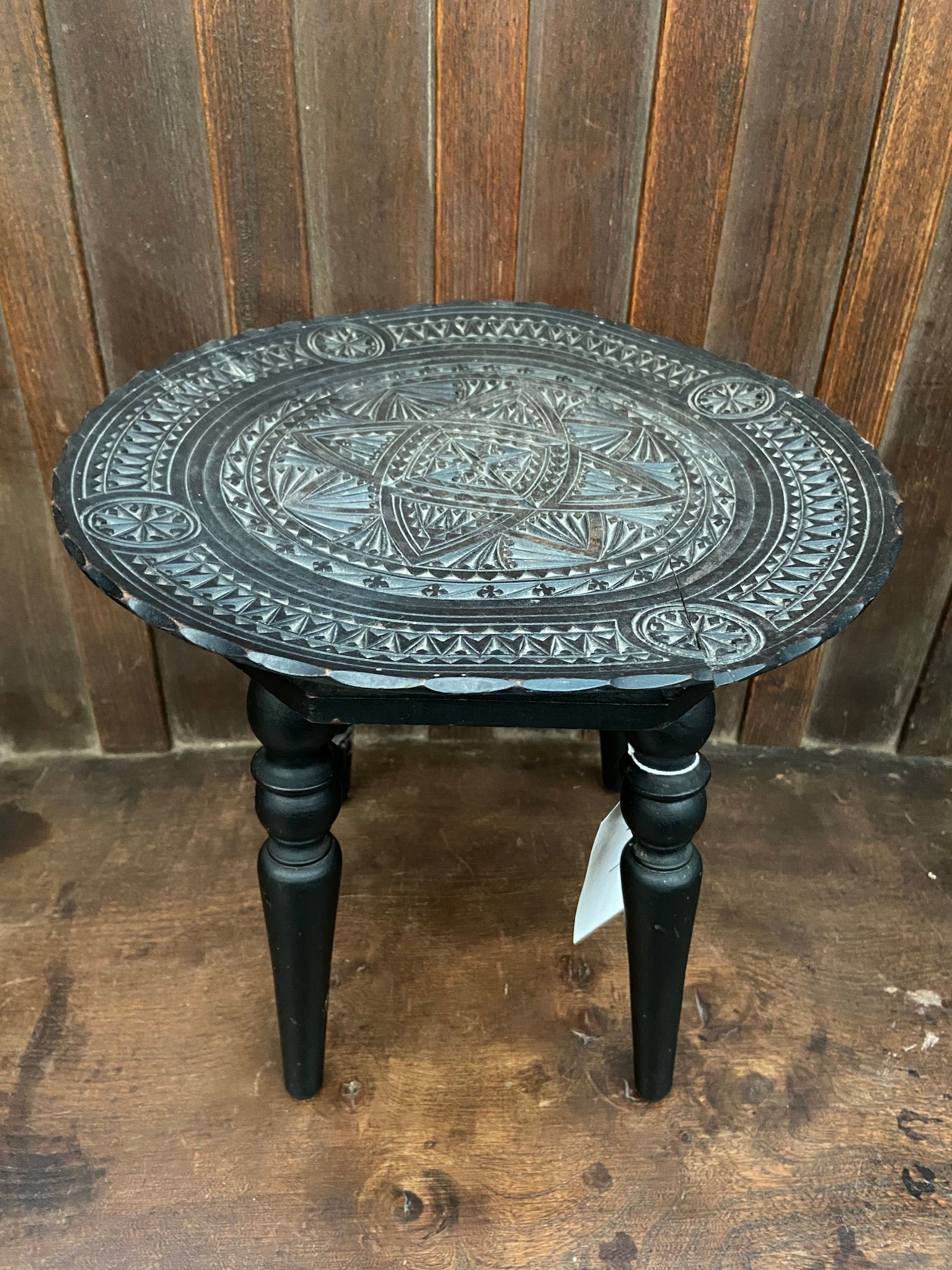 Indian Black Carved Star Accent Table