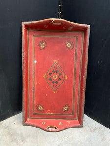 Red Painted Oriental Tray