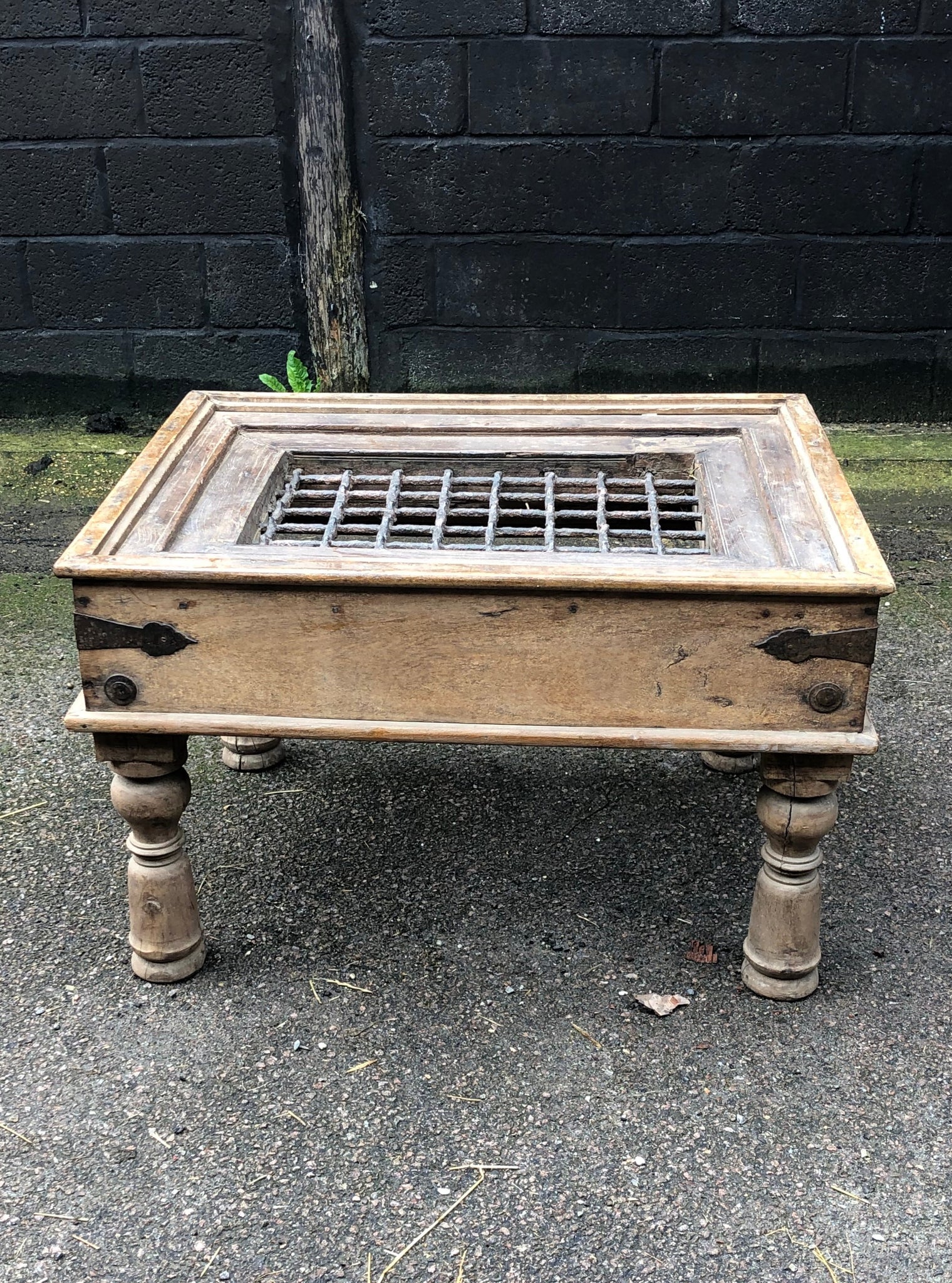 Wooden Table with Grid Detail