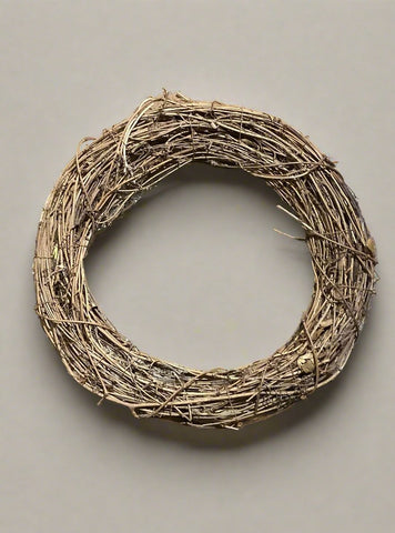 Decorative woven grapevine wreath.